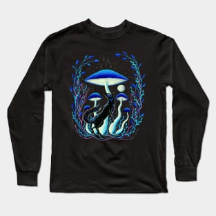 Wolf with blue mushrooms Long Sleeve T-Shirt